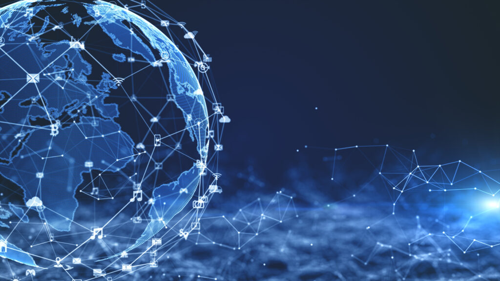 technology network data connection, digital network and cyber security concept. earth element furnished by nasa.